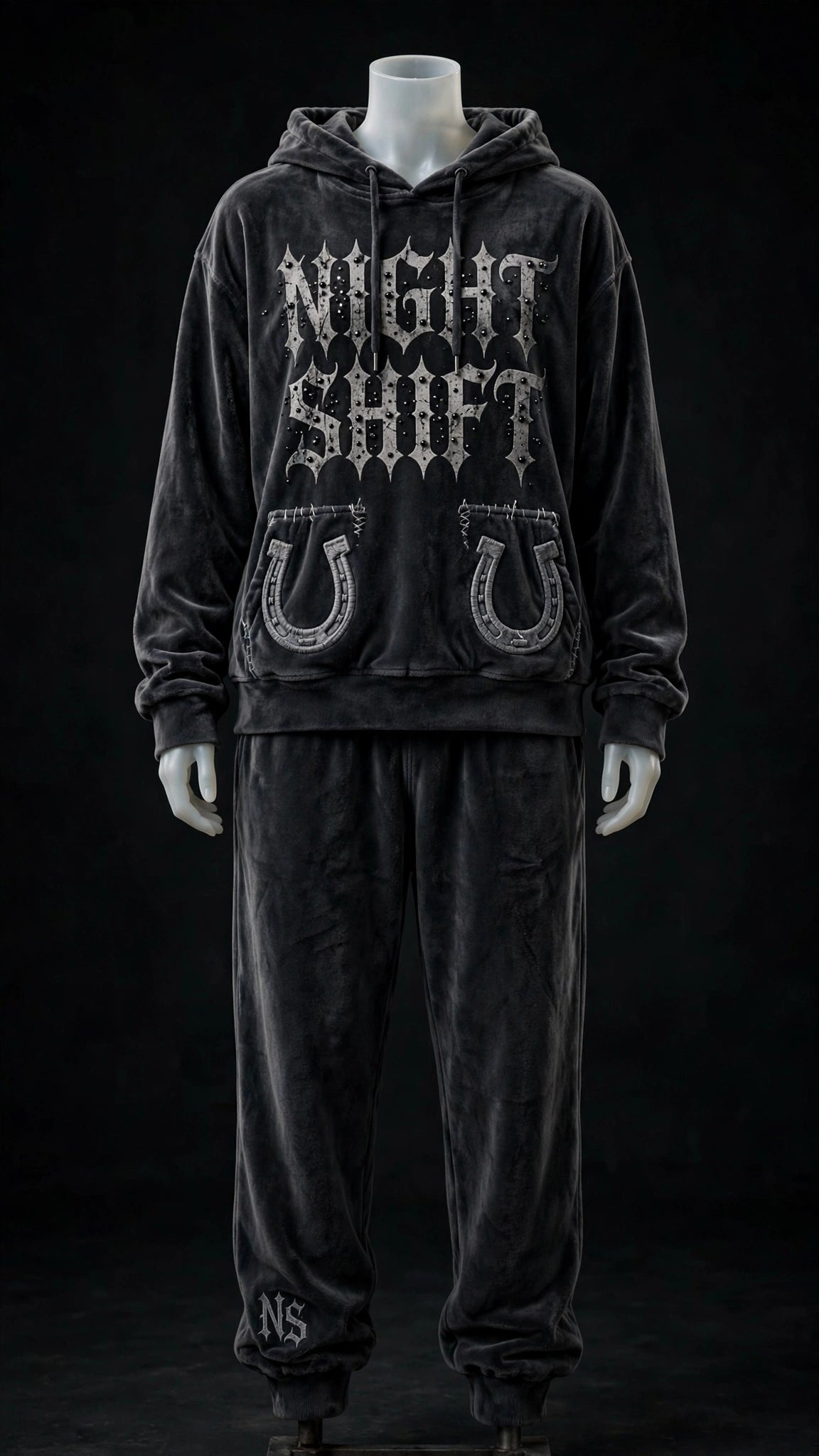 NIGHT SHIFT Gothic Charcoal Velour Set
