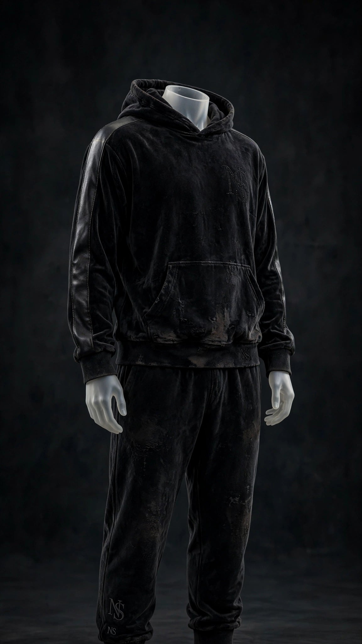 NIGHT SHIFT Mens Black Velour Set