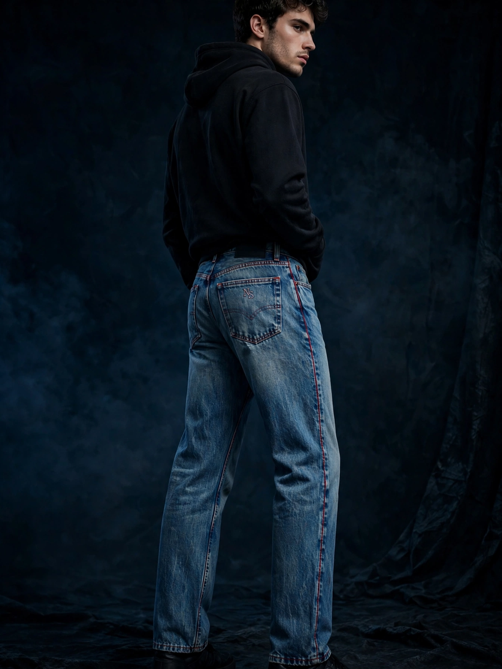 NIGHT SHIFT Vintage Blue Straight Denim Jeans