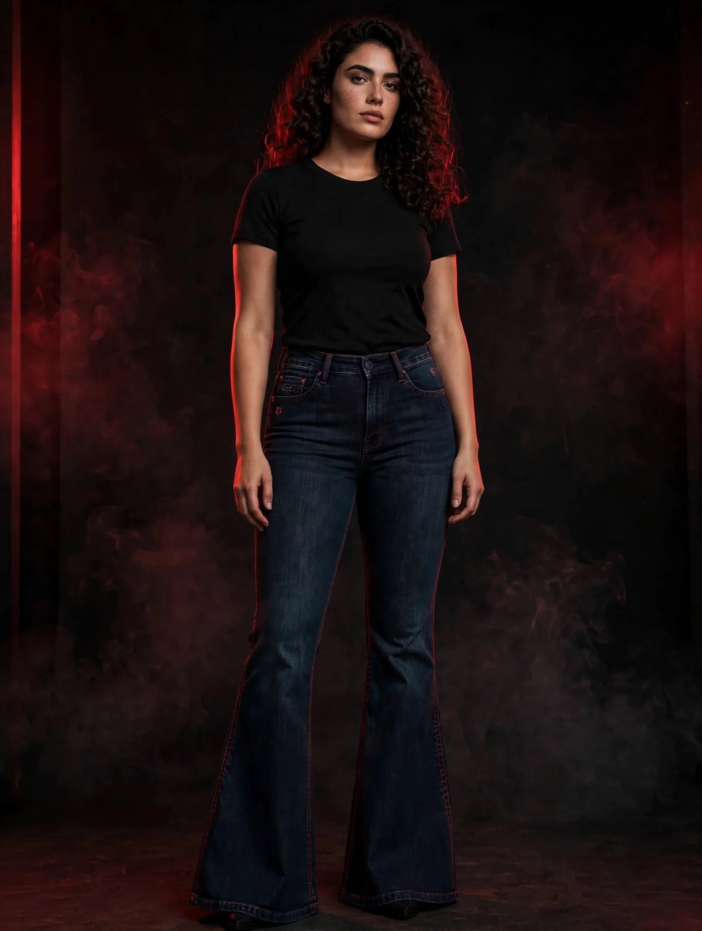 NIGHT SHIFT Womens Dark Flare Denim Jeans alternate view