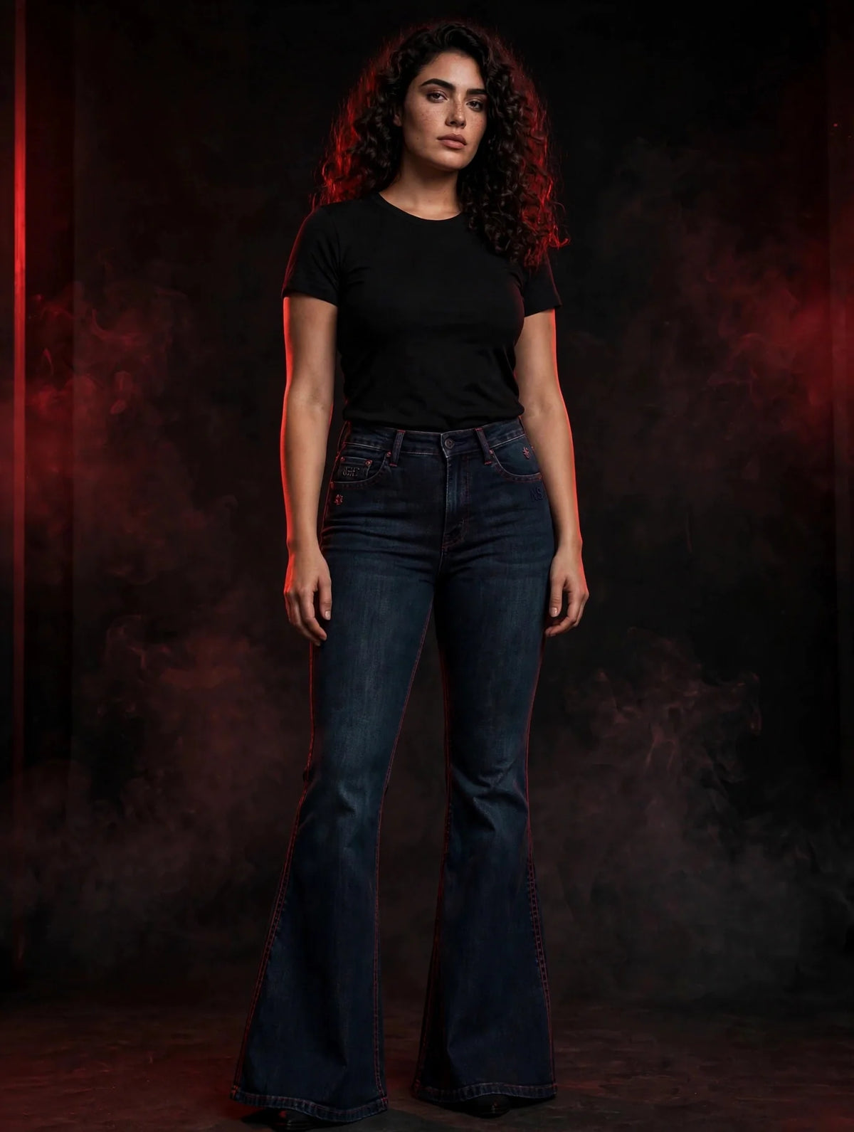 NIGHT SHIFT Womens Dark Flare Denim Jeans alternate view