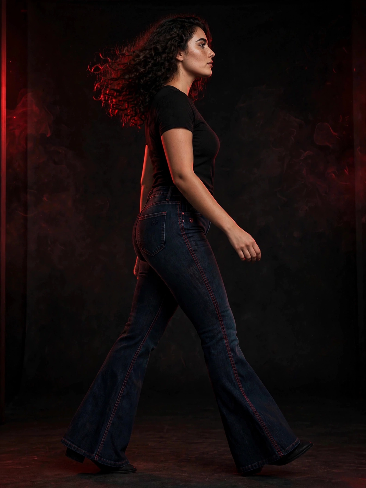 Womens Dark Flare Denim Jeans