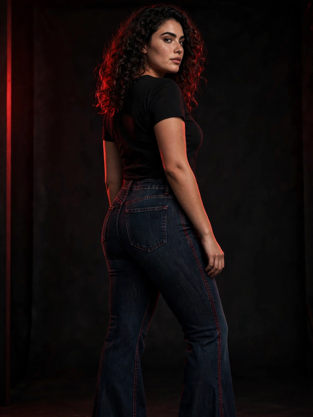 NIGHT SHIFT Womens Dark Flare Denim Jeans