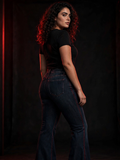 NIGHT SHIFT Womens Dark Flare Denim Jeans