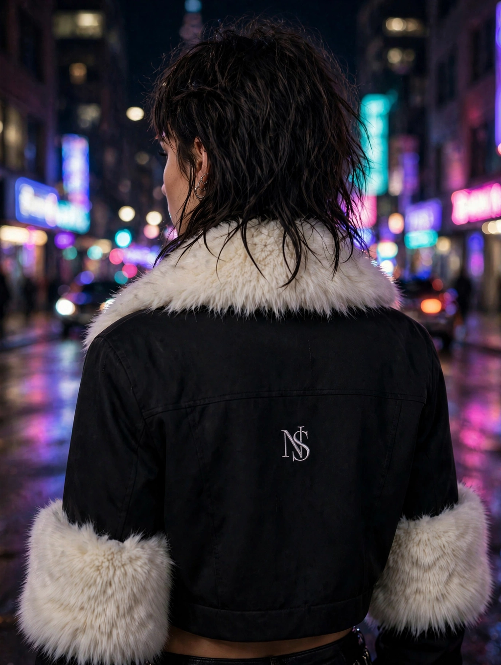 NIGHT SHIFT Black Fur-Trim Jacket alternate view