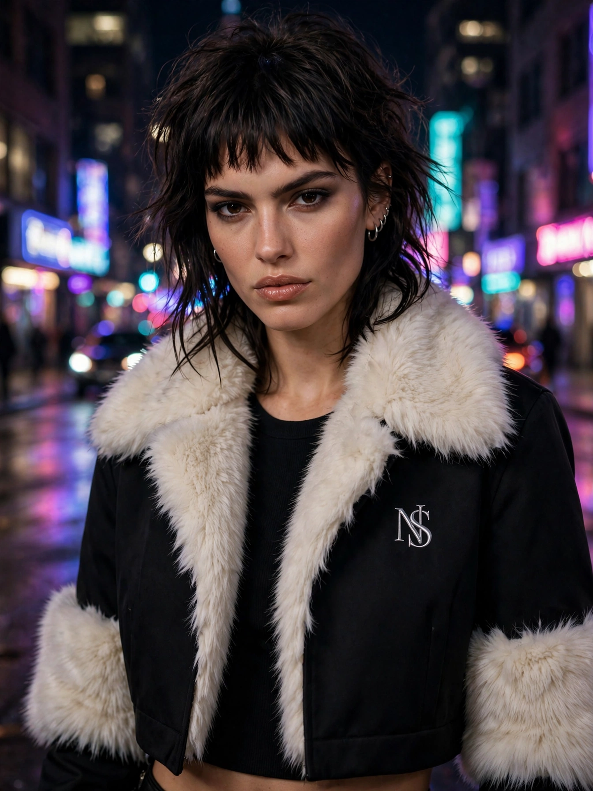 NIGHT SHIFT Black Fur-Trim Jacket