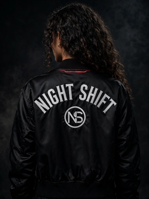 NIGHT SHIFT Back Statement Bomber Jacket