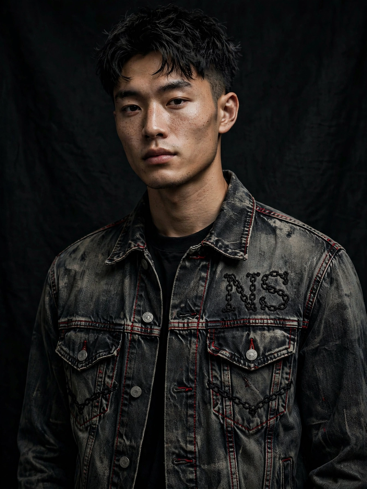 NIGHT SHIFT Washed Denim Trucker Jacket