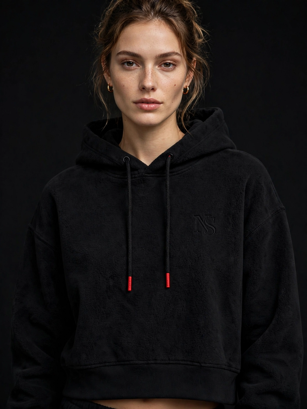 NIGHT SHIFT Womens Black Cropped Hoodie