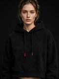 NIGHT SHIFT Womens Black Cropped Hoodie