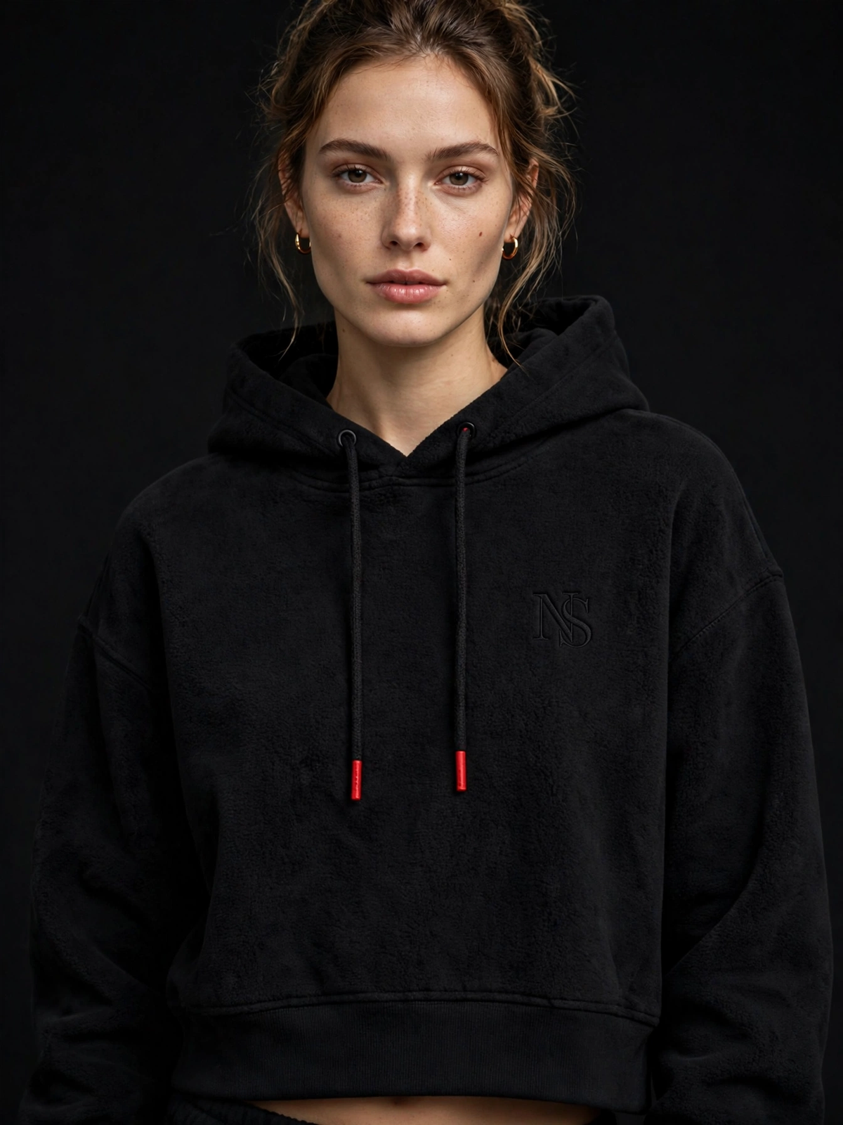NIGHT SHIFT Womens Black Cropped Hoodie
