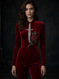 NIGHT SHIFT Crimson Velour Jumpsuit
